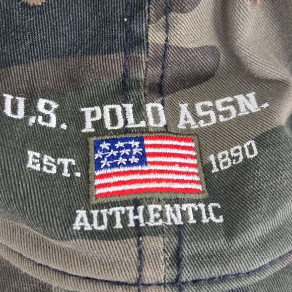 U.S. Polo Assn. Green Camouflage Baseball Hat with Flag Patch - Picture 2 of 3